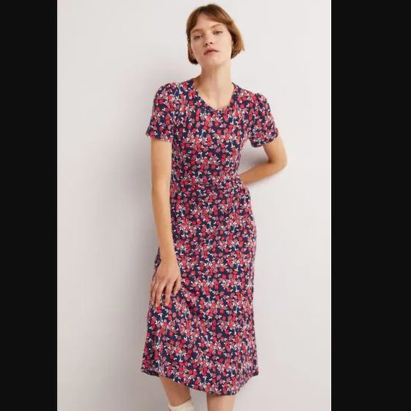 Boden Dresses & Skirts - NWT Boden Lucinda Midi Jersey Dress Floral Print Black Orange US Petite 12 12P